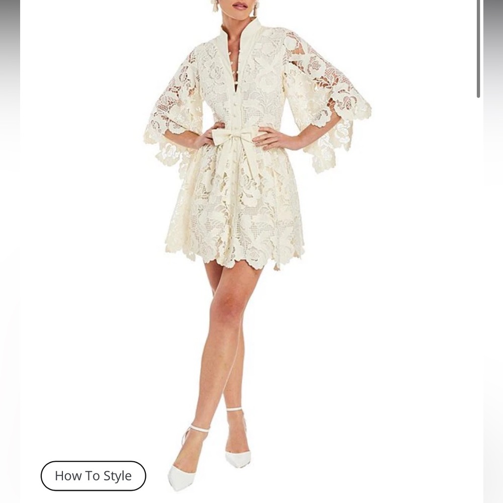 Mestiza New York Carmen Lace V Neck Elbow Sleeve Mini Dress